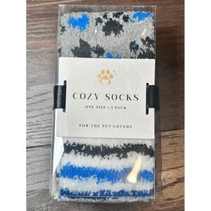 Cozy Socks One Size Two Pack Pet Lovers Paw Print Blue White Gray NWT